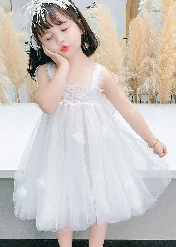 White Patchwork Tulle Baby Girls Dresses Ruffled Butterfly Summer Tulle Dress Puff