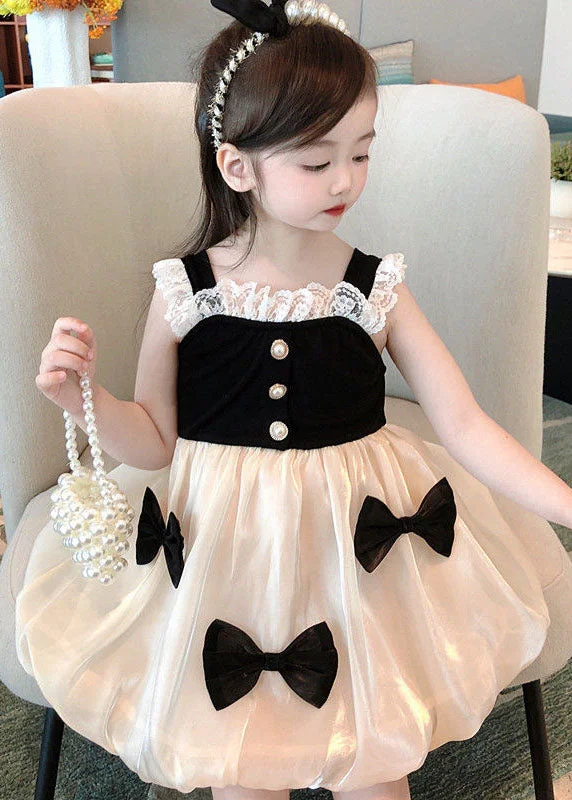 Elegant Black Bow Lace Patchwork Tulle Baby Girls Dress Summer Tulle Dress Fluffy