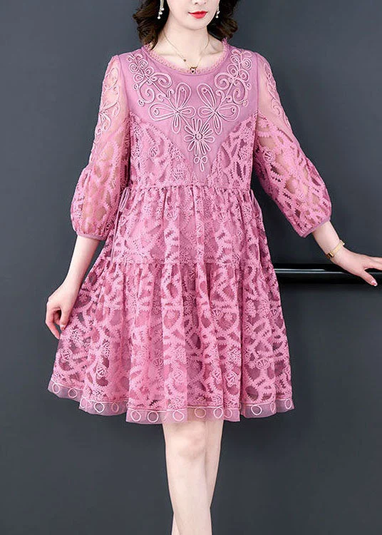 Purple Patchwork Tulle Dress Embroideried O-Neck Summer Sequin Tulle Dress