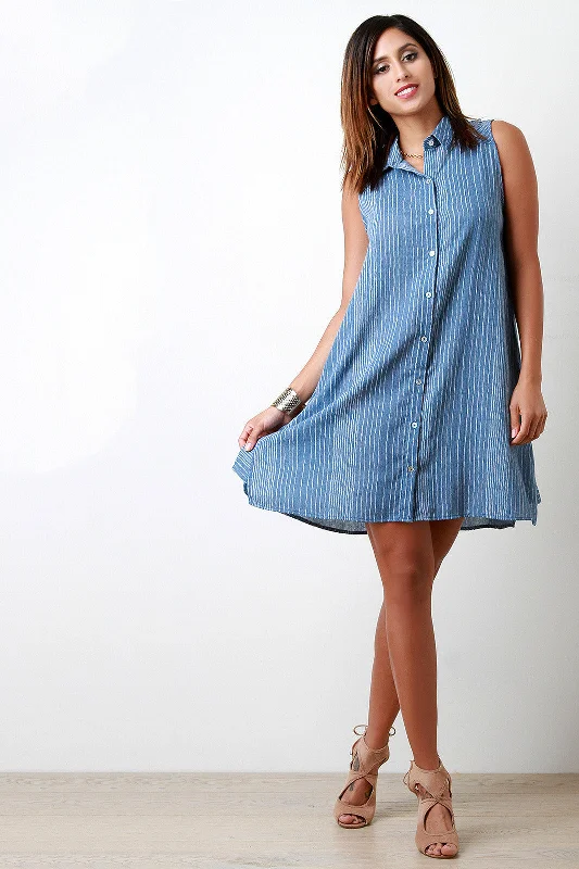 Woven Pinstripe Button Down Shirt Dress Floral Shirt Dress