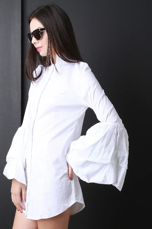 Bell Sleeve Button Up Shirt Dress Elegant Shirt Gown