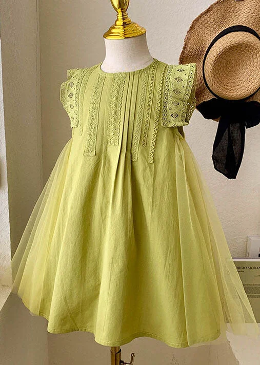 Elegant Green Hollow Out Embroideried Tulle Patchwork Cotton Baby Girls Dress Summer Tulle Skirt Dress