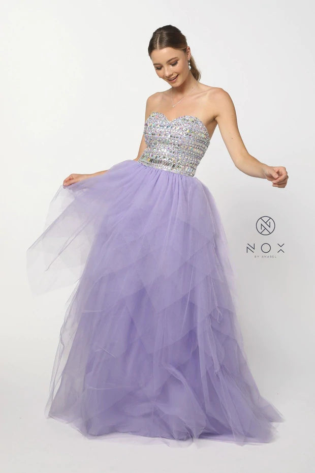 Nox Anabel 2740 Size 2 Lavender Crystal Bodice Prom Dress Tulle A line Layered Skirt Formal Ballgown Tulle Dress Classic