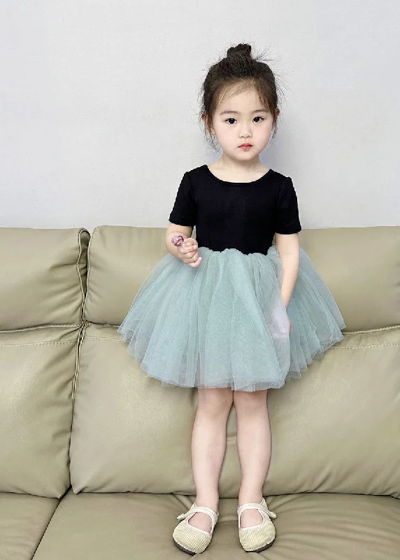 Boutique Colorblock Wrinkled Patchwork Tulle Kids Girls Princess Dress Summer Boho Chic Tulle