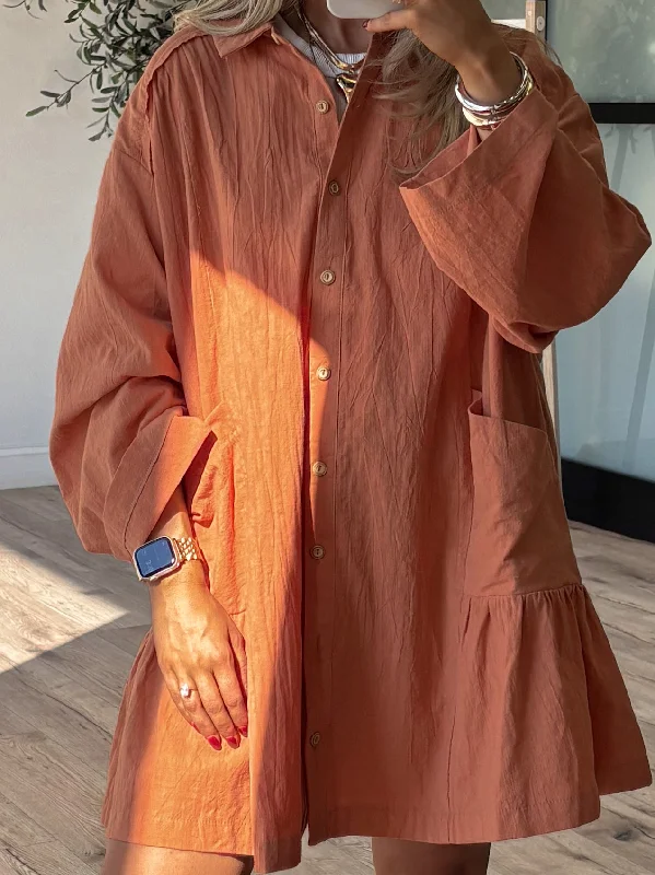 Zoe Flounce Shirt Dress | Apricot Sexy Shirt Dress