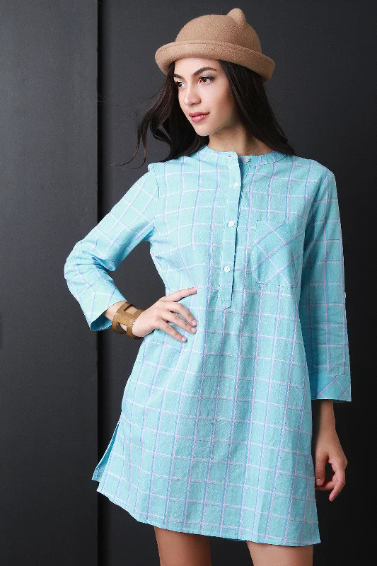 Plaid Button-Up Shirt Dress Elegant Button Shirt