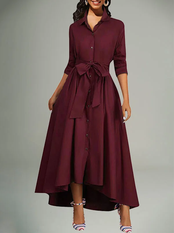 Solid Tied Shirt Dress Midi Shirt Dress