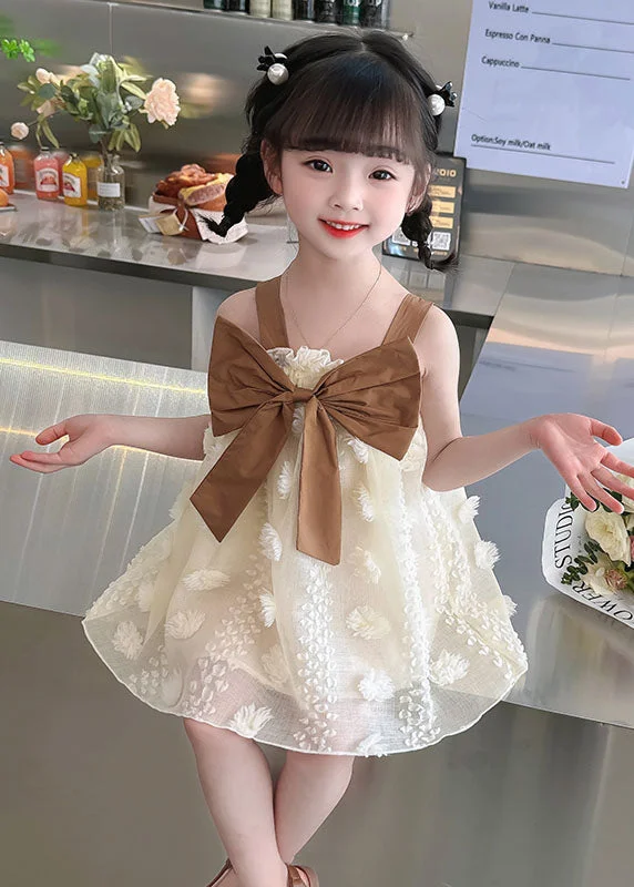 Coffee Patchwork Tulle Kids Girls Dress Ruffled Bow Sleeveless Tulle Dress Dazzle