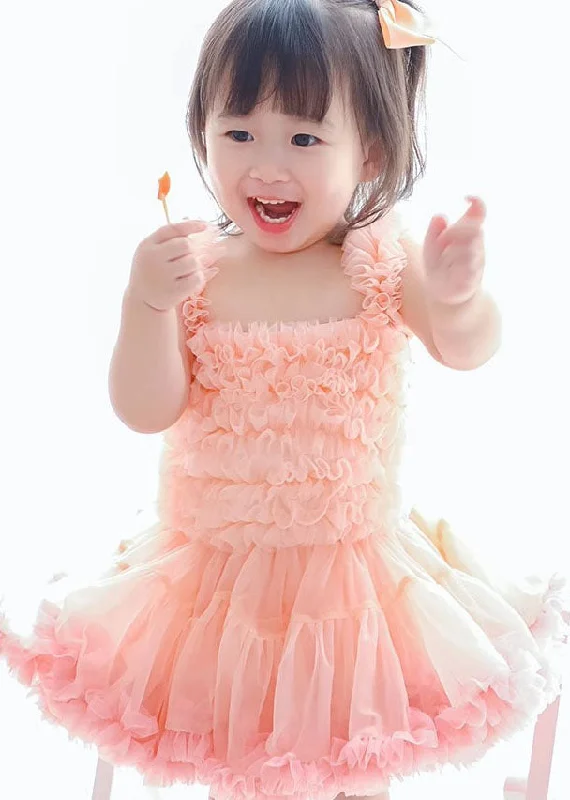 Cute Pink Ruffles Layered Patchwork Tulle Baby Girls Princess Dress Summer Tulle Dress Flare