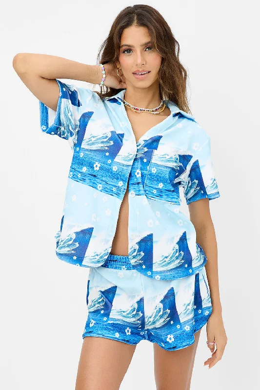 Coco Terry Button Up Shirt | Blue Tides Stretch Shirt Dress