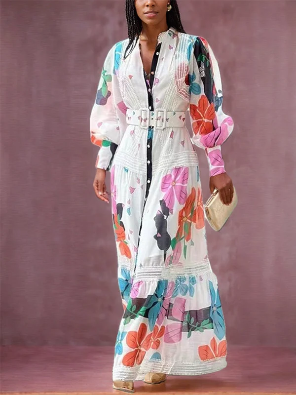 Beautiedoll Printed Belted Shirt Dress Loose Shirt Dress