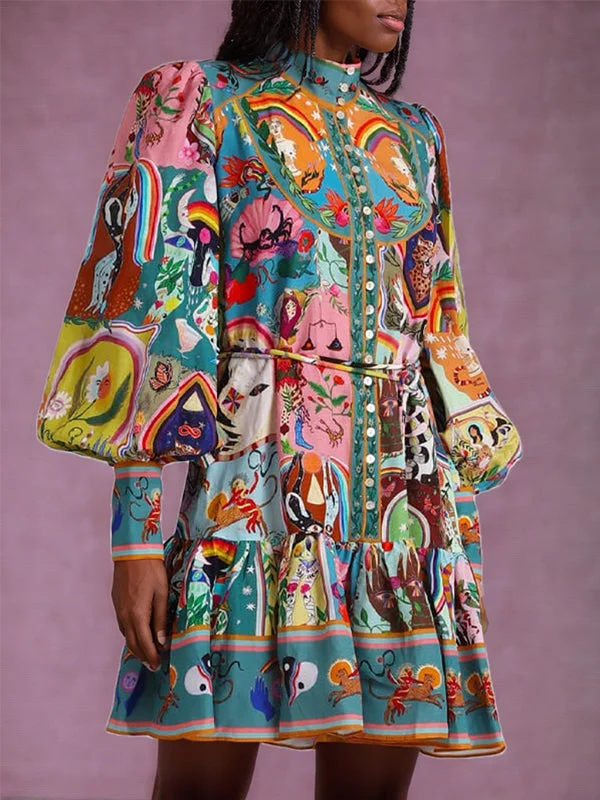 Beautiedoll Printed Button-Front Shirt Dress Shirt Dress Look