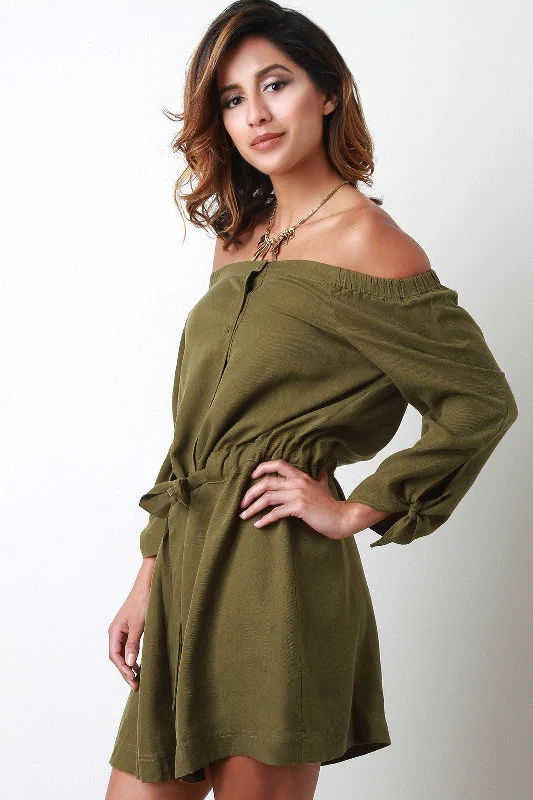 Off The Shoulder Button Up Shirt Dress Long Sleeve Shirt Dress