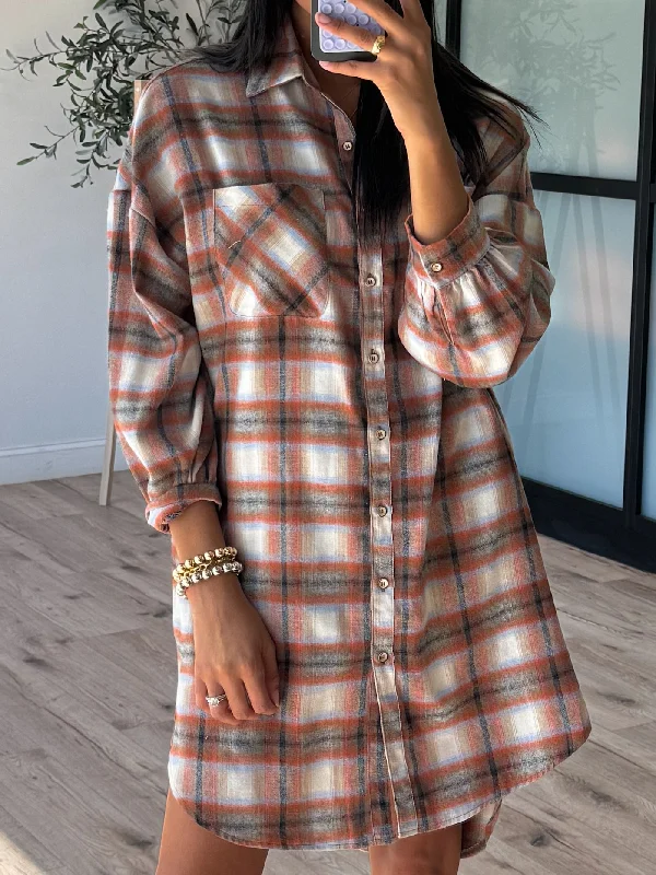 Woodland Plaid Shirt Dress | Rust Cute Shirt Dress