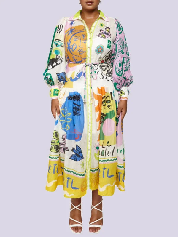 Beautiedoll Printed Tied Shirt Dress Shirt Dress Style