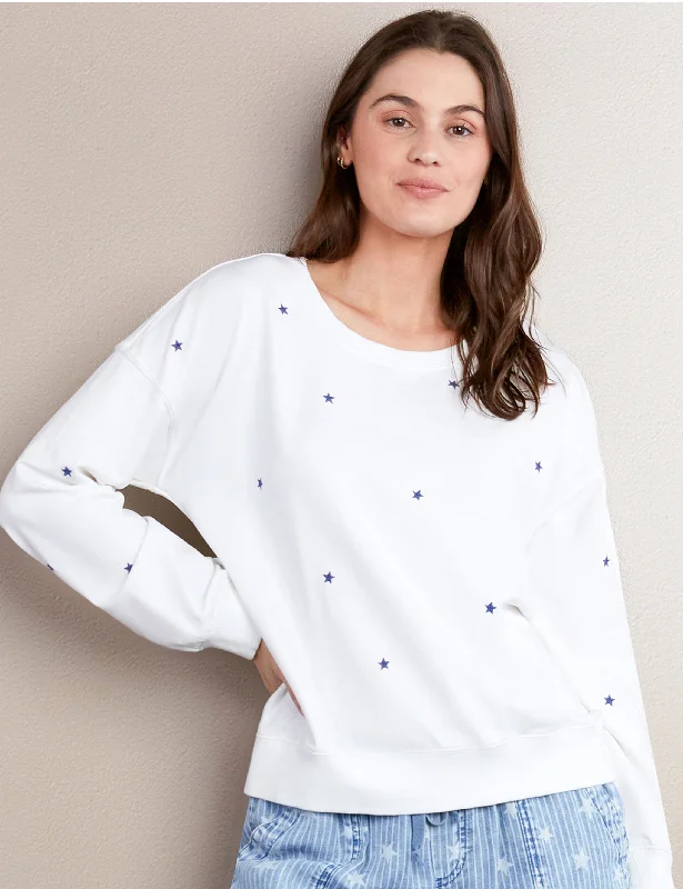 Blue Star Embroidery Sweatshirt Everyday Hoodie Sweatshirt