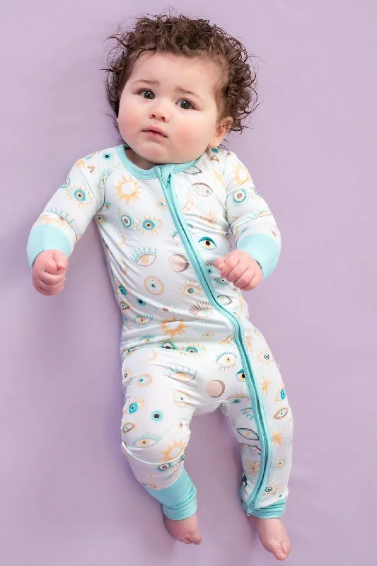 Blue Nazar Evil Eye Bamboo Zip-Up One Piece Baby and Toddler Pajamas Winter pajama sets