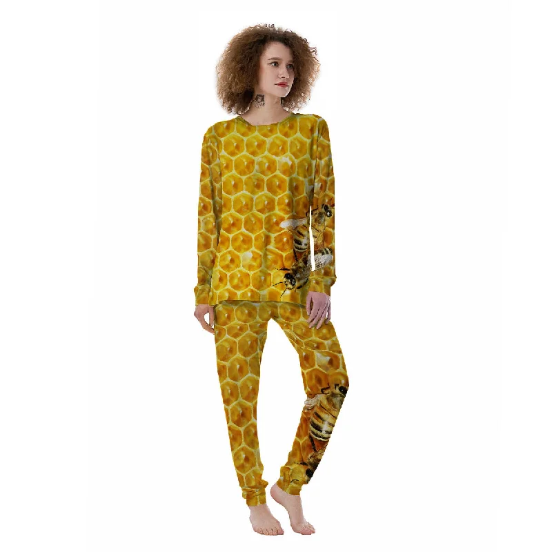 Honeycomb And Bees Print Women's Pajamas Sexy pajama sets