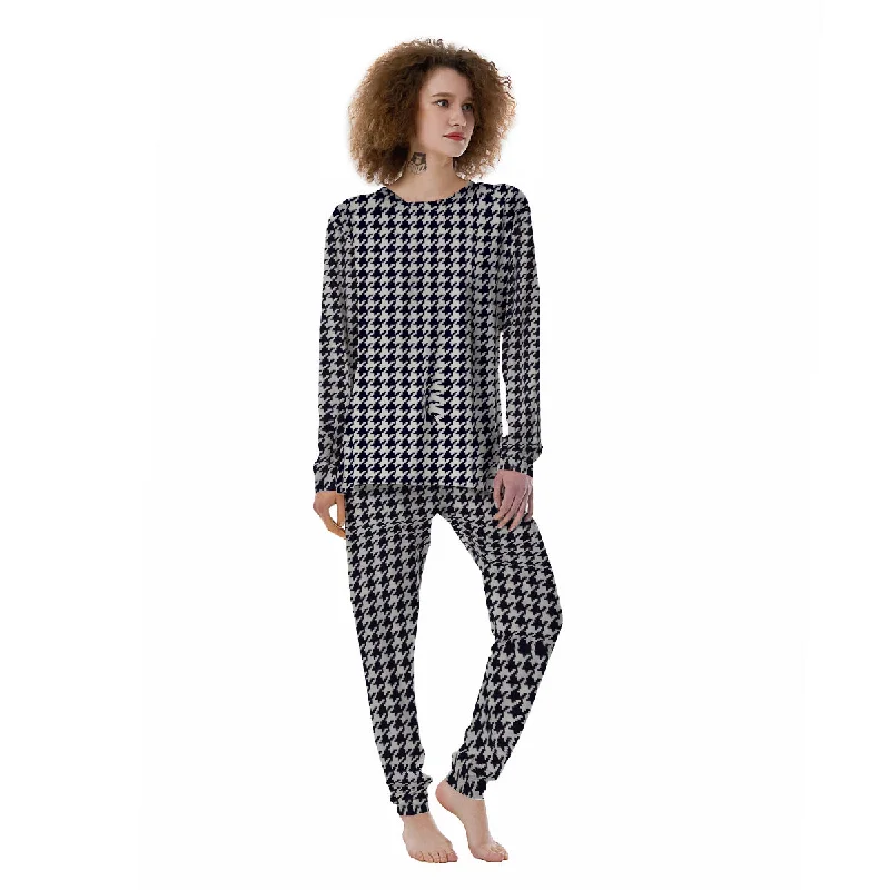 Houndstooth Black Pixel Print Pattern Women's Pajamas Best pajama sets for sensitive skin