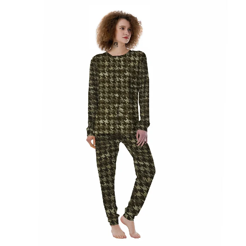 Houndstooth Camouflage Green Print Pattern Women's Pajamas Cheap pajama sets