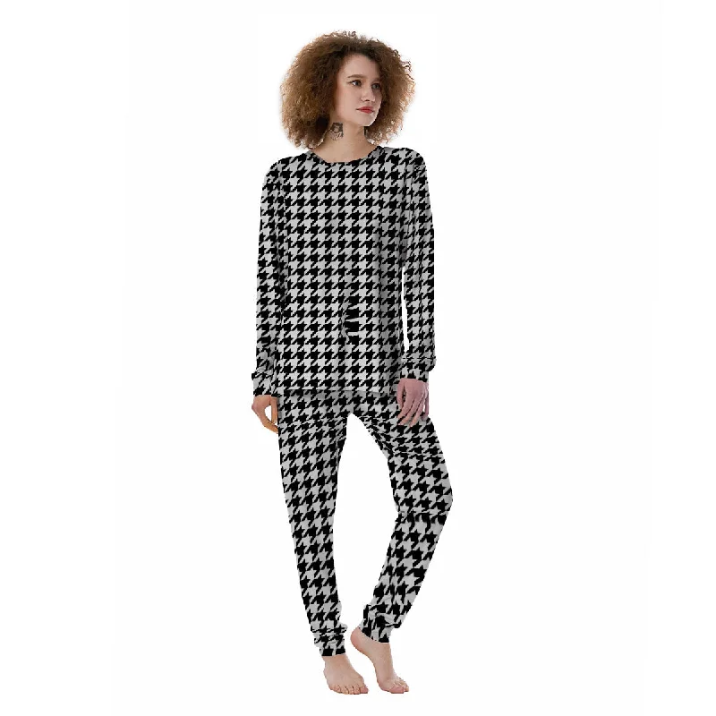 Houndstooth White And Black Print Women's Pajamas Loungewear pajama sets