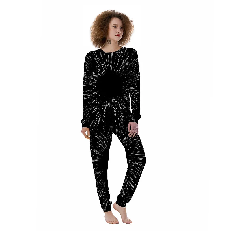 Hyperspace White And Black Print Women's Pajamas Long sleeve pajama sets