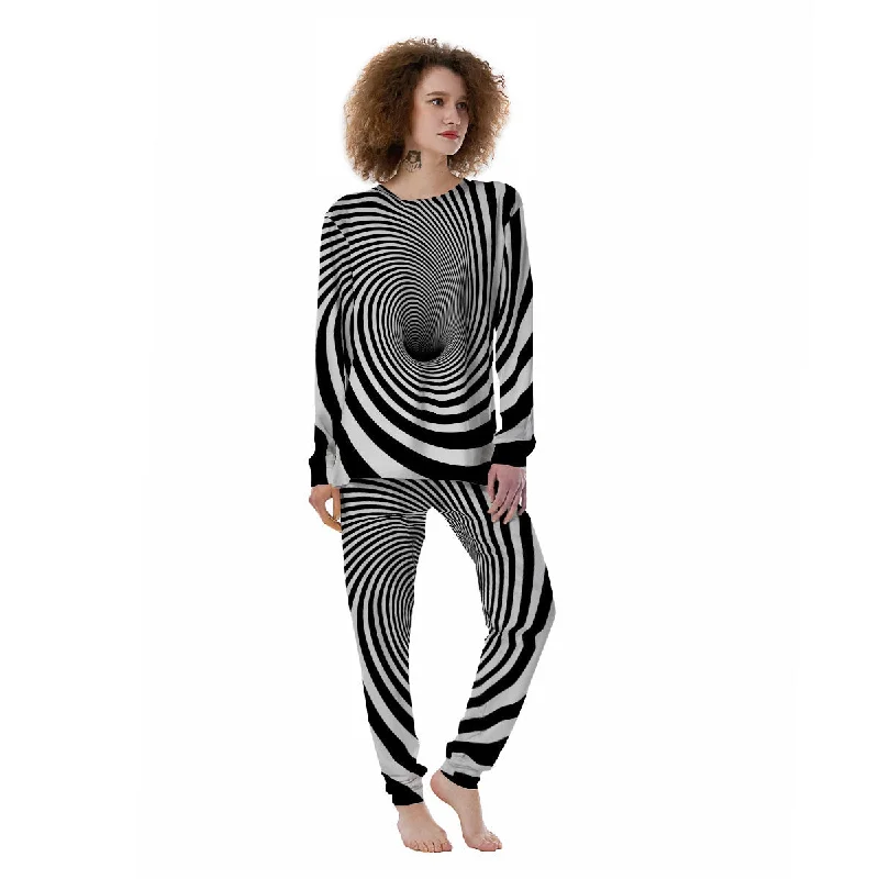 Hypnotic Illusion White And Black Print Women's Pajamas Sexy pajama sets