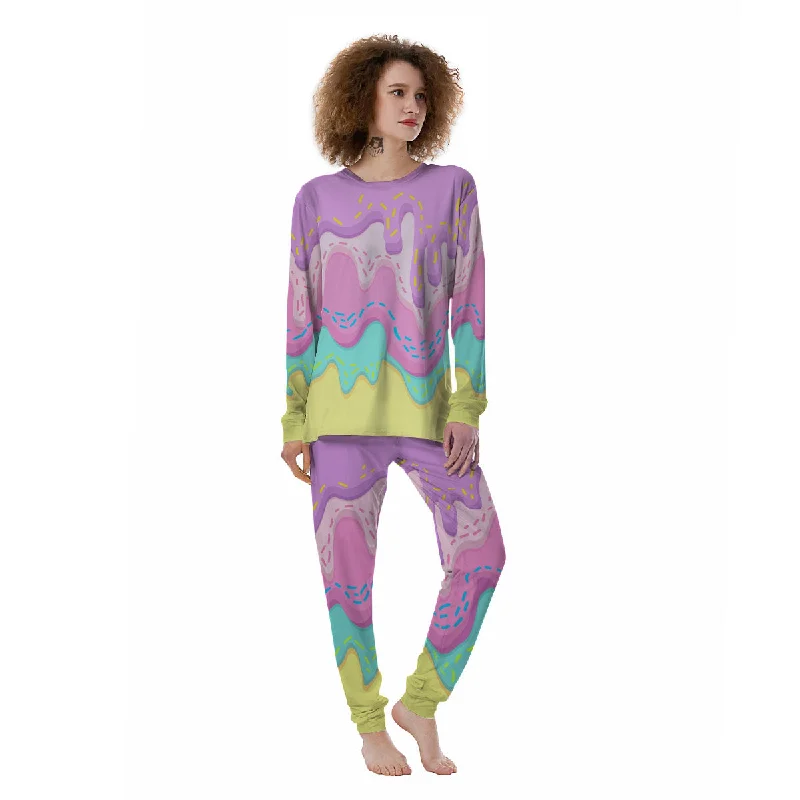 Ice Cream Dripping Pastel  Print Women's Pajamas Pajama sets with pockets