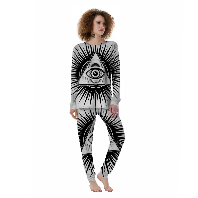 Illuminati White And Black Print Women's Pajamas Sleepwear pajama sets