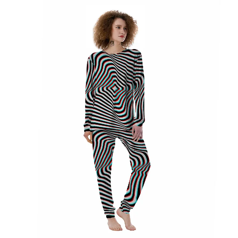 Illusion Anaglyph Optical Print Women's Pajamas Button-up pajama sets