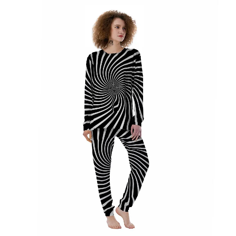 Illusory Motion White And Black Print Women's Pajamas Winter pajama sets