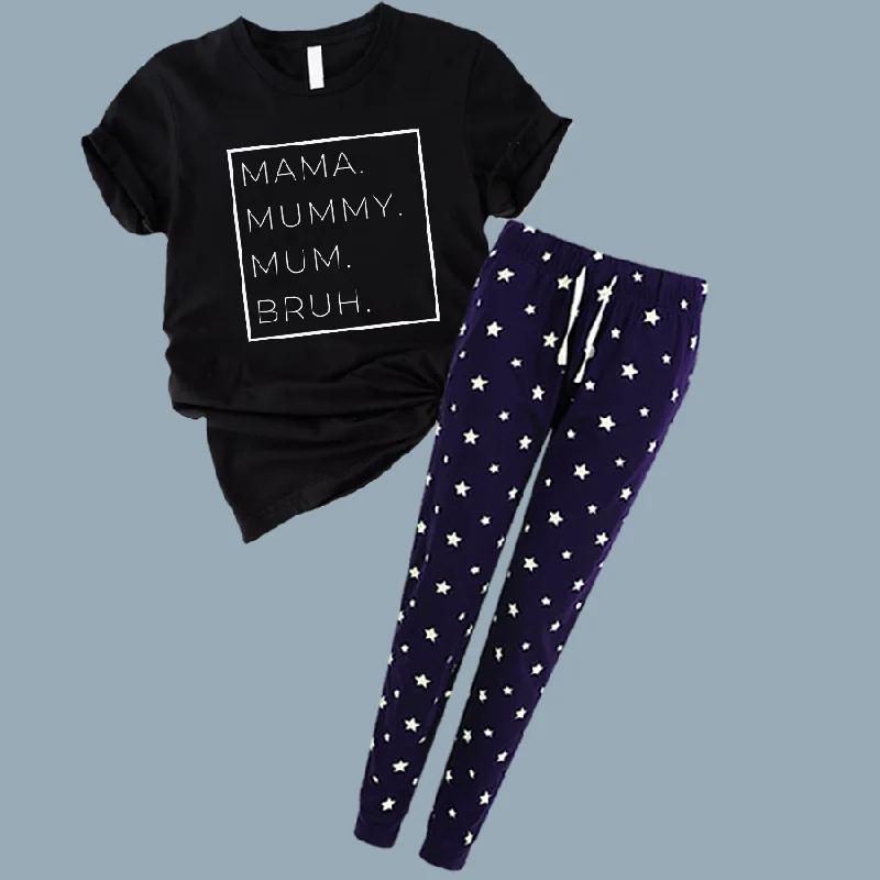 Mama, Mummy, Bruh Women's Navy Star Pyjamas Cute pajama sets