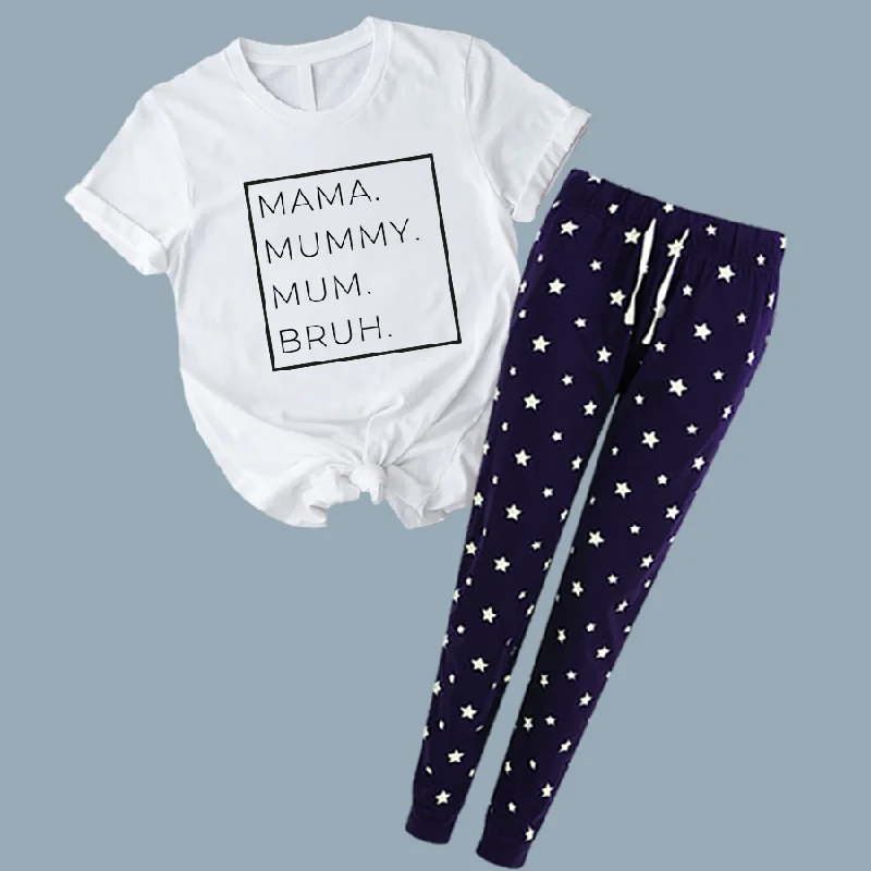 Mama, Mummy, Bruh Women's Navy Star Pyjamas Breathable pajama sets