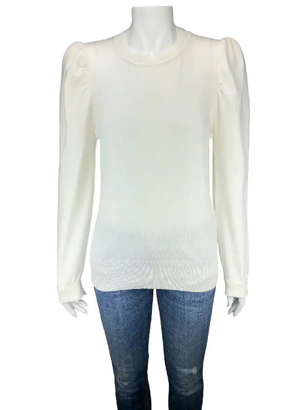 Aqua by Bloomingdales, Women's Puff-Sleeve Cotton Sweater, Ivory, New with Tags, Size L Discounted sweaters