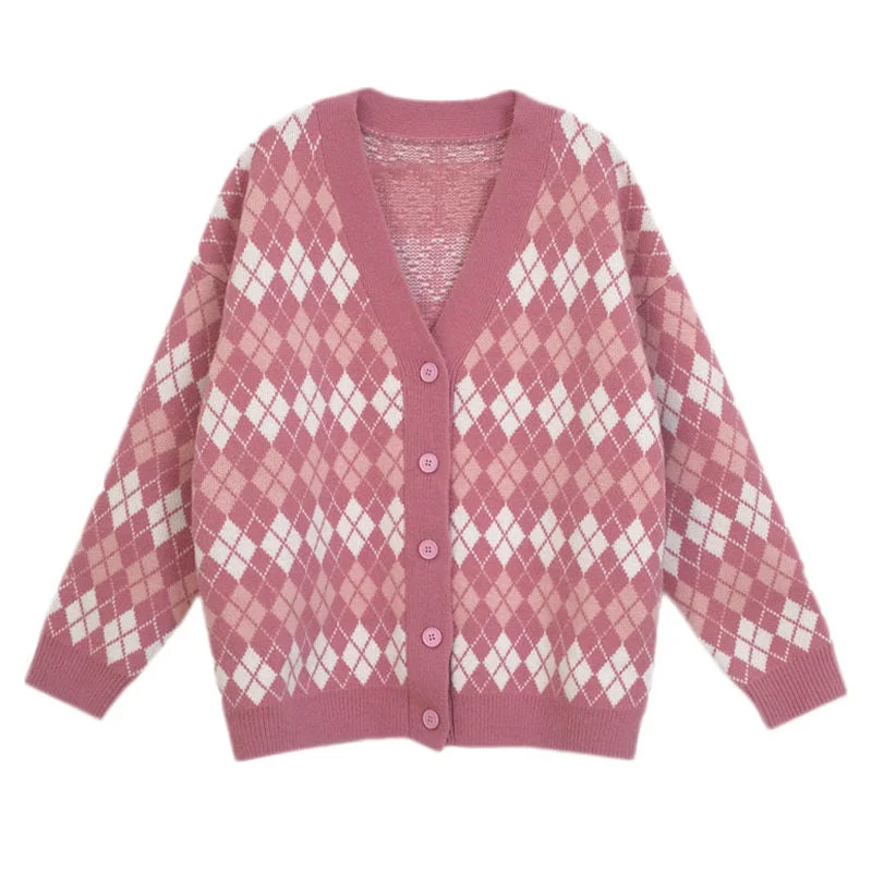 Pink Argyle Knit Cardigan Nike sweaters