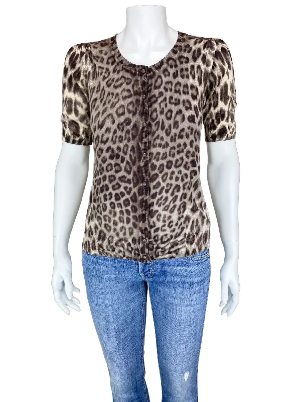 Talbots, Women's Short-Sleeve Leopard Cardigan Sweater, Brown/Multi, Size S Spring sweaters