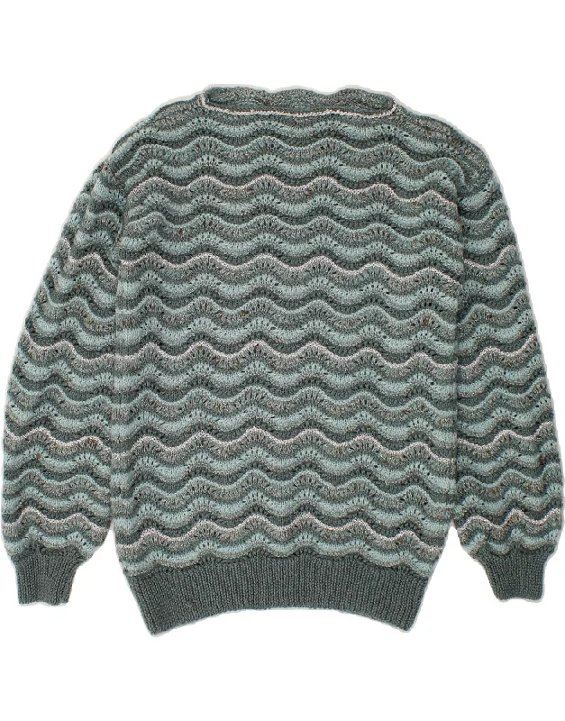 VINTAGE Womens Boat Neck Jumper Sweater UK 12 Medium Blue Chevron Comfortable sweaters for all seasons