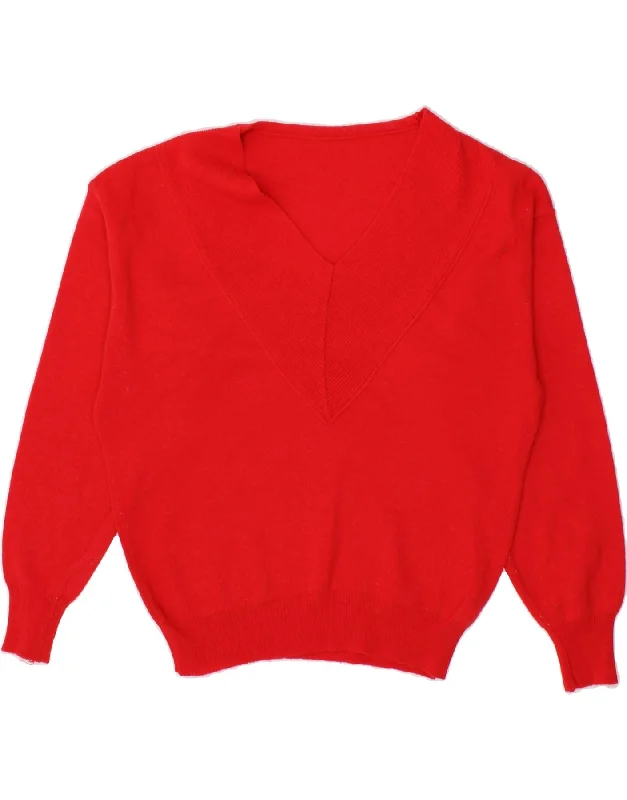 VINTAGE Womens V-Neck Jumper Sweater UK 16 Large Red Eco-friendly sweaters