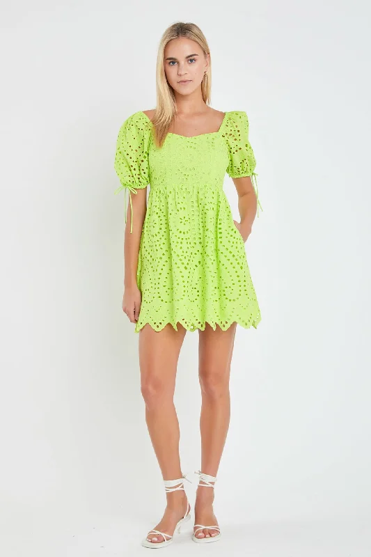 Eyelet Scallop Edge Mini Dress Ruffled mini dresses