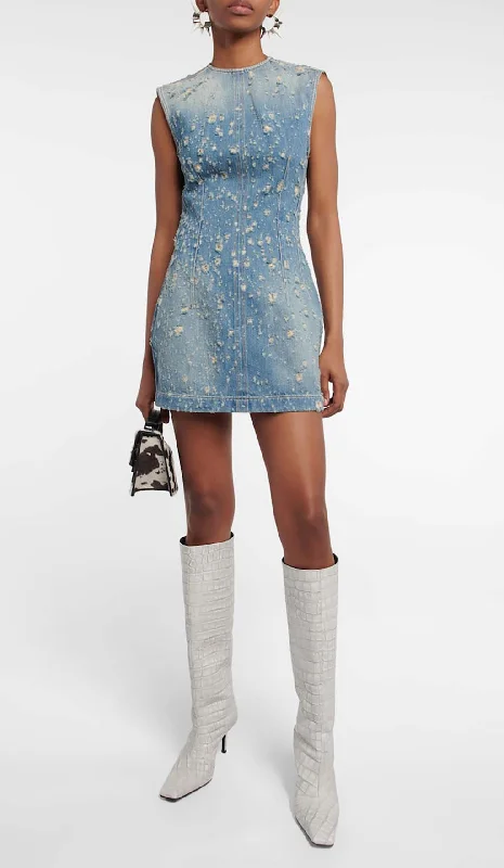 FRAYED DENIM MINI DRESS Women's mini dresses