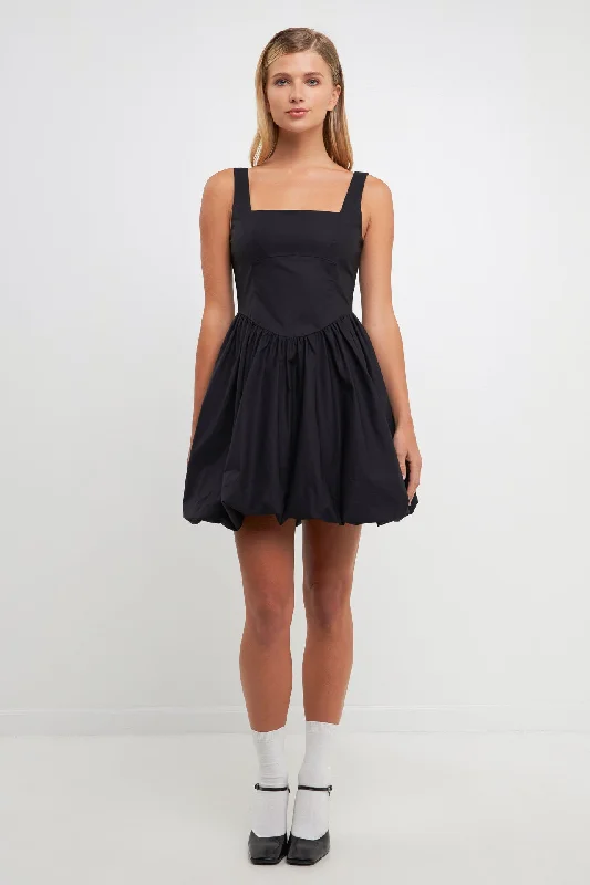 Poplin Square Neck Bubble Hem Dress Strapless mini dresses