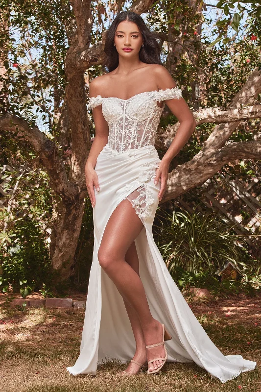 **Cinderella Divine's Enchanting Off-Shoulder Gown: Sheer Corset, Embroidered Elegance** Short Wedding Gown