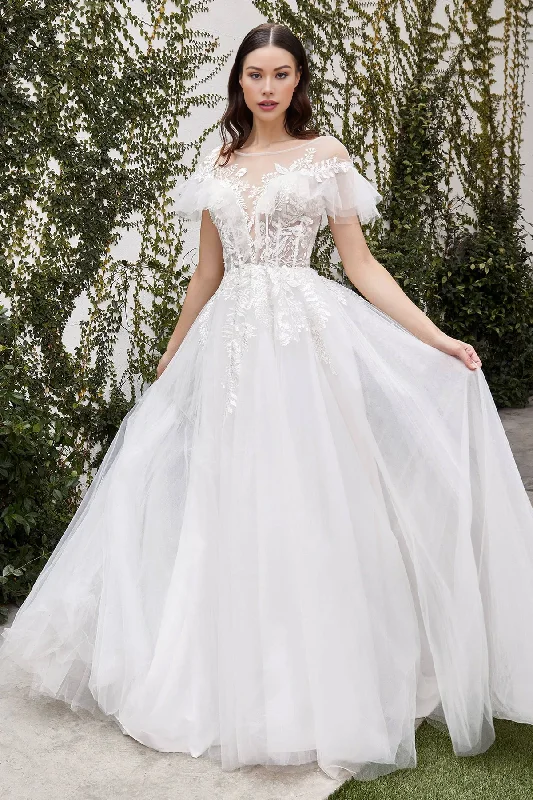 Neckline Floral Lace Wedding Dress A-Line Tulle Long Dress Luxury Wedding Dress