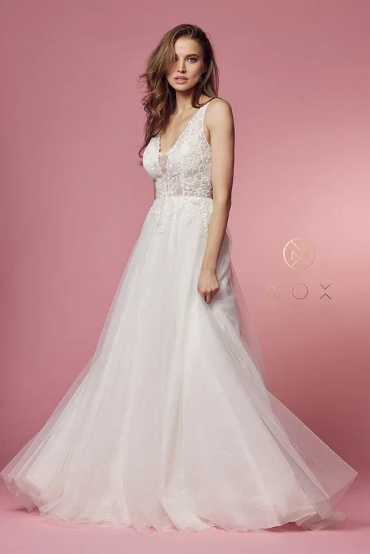 **Nox Anabel Bridal JE920: The Enchanting Gown for Your Unforgettable Day** Lace V-neck Dress