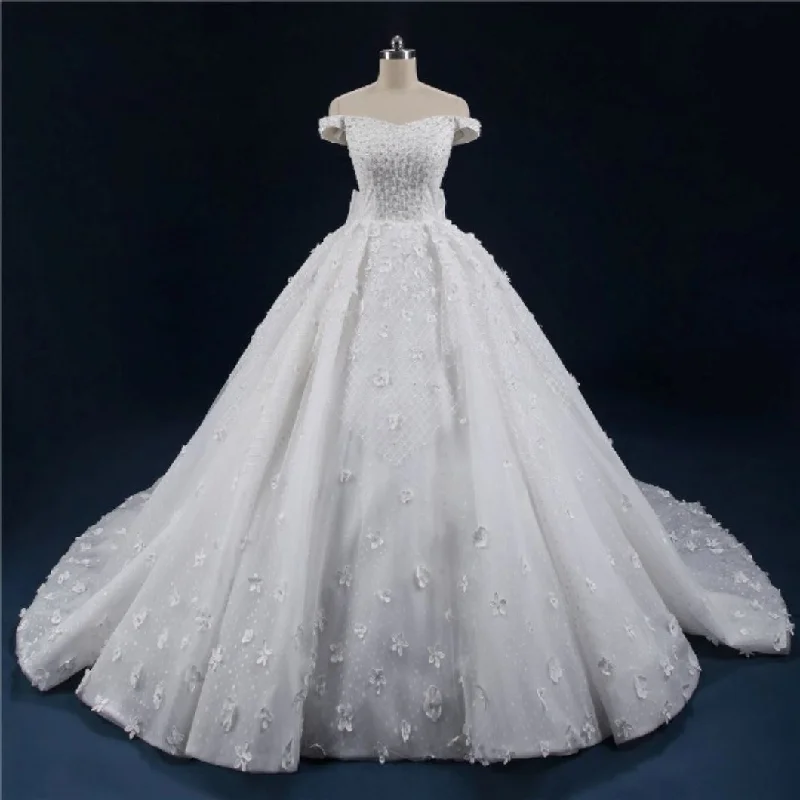 Pearled Ball Gown Wedding Dress Open Back Dress