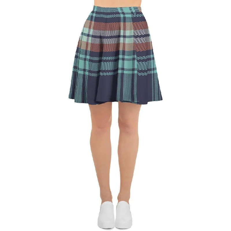 Blue Plaid Tartan Scottish Print Women's Skirt Preppy unclassified skirts