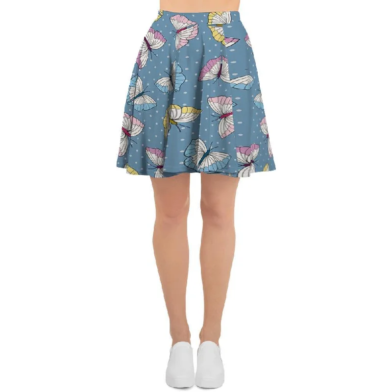 Blue Polka Dots Butterfly Print Women's Skirt Ruffled unclassified skirts