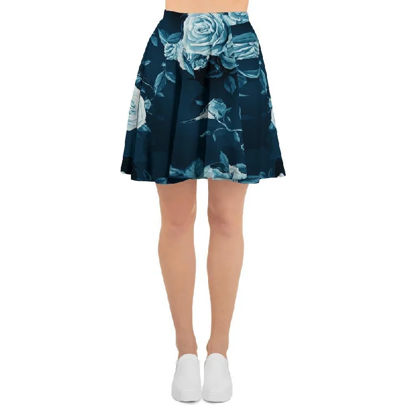 Blue Rose Floral Print Women's Skirt Stylish unclassified skirts