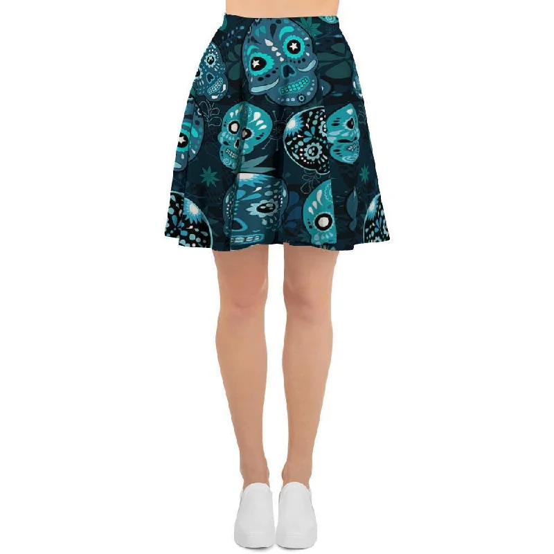 Blue Sugar Skull Print Women's Skirt Cotton unclassified skirts