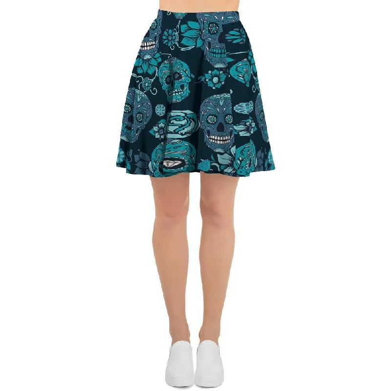 Blue Sugar Skull Women's Skirt Embroidered unclassified skirts